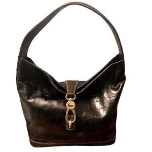 Dooney & Bourke Black Embossed Toggle Lock Hobo Bag